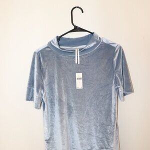 Anthropologie Light Blue Velvet Short Sleeve Top